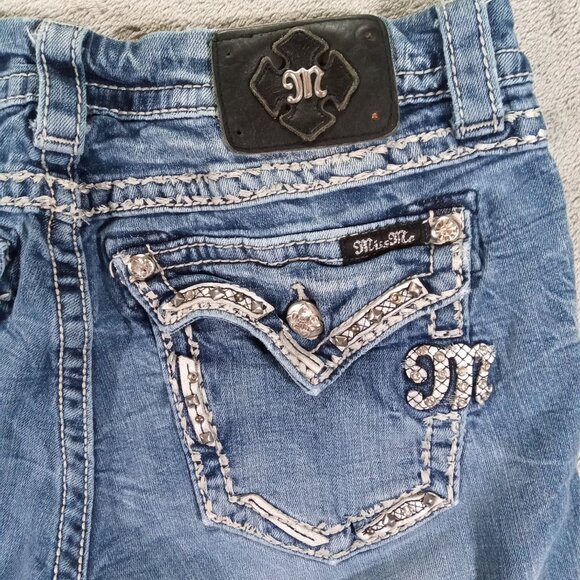 Miss Me Jean Women 31x31, Tag 31x33 Blue Denim Bootcut Embellished Flap Pocket - Picture 6 of 13